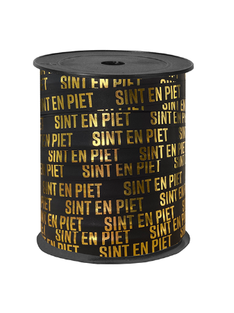 Cadeaulint; Sint en Piet - zwart/goud - 5 meter