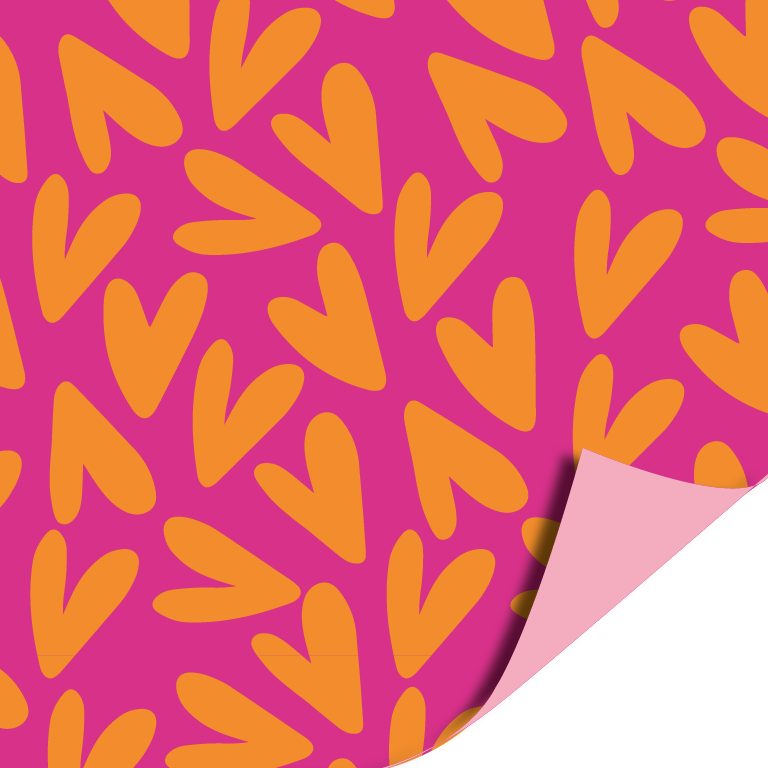 Cadeaupapier: Hartjesregen - roze - 50x300cm