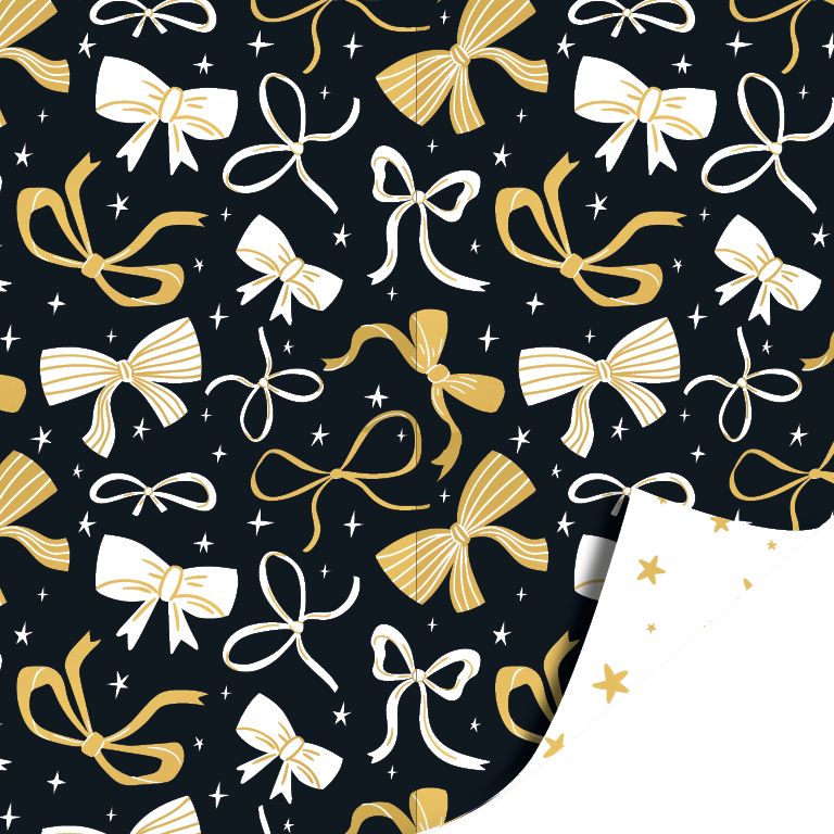 Cadeaupapier; Bows - Zwart/Goud - 70x200cm