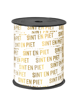 Cadeaulint; Sint en Piet - wit/goud - 5 meter