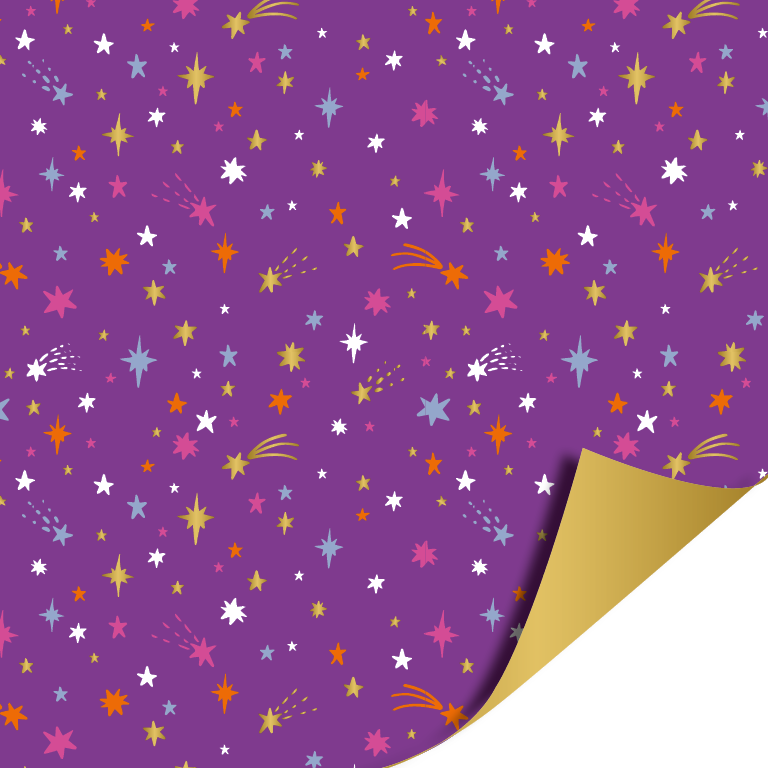 Cadeaupapier; Shiny Stars - purple - 70x200cm