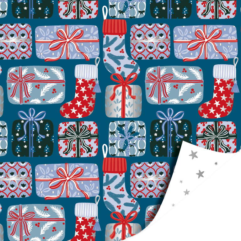 Cadeaupapier; Xmas gifts blue - 70x200cm