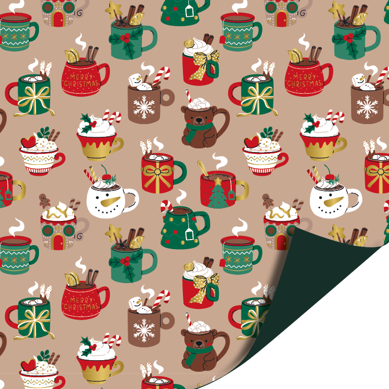 Cadeaupapier; Xmas mugs - 70x200cm