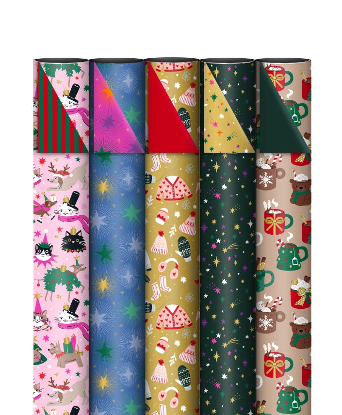 Cadeaupapier; Christmas Party - 5 rollen - 70x200cm