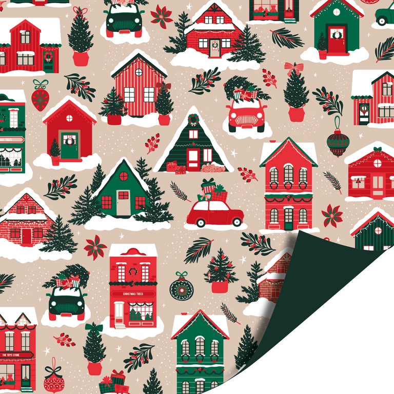 Cadeaupapier: Winterhouses - 70x200cm