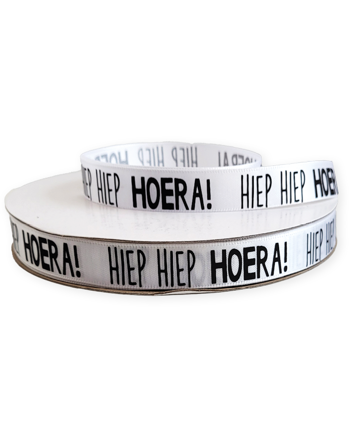 cadeaulint hiep hiep hoera wit satijnlijnt