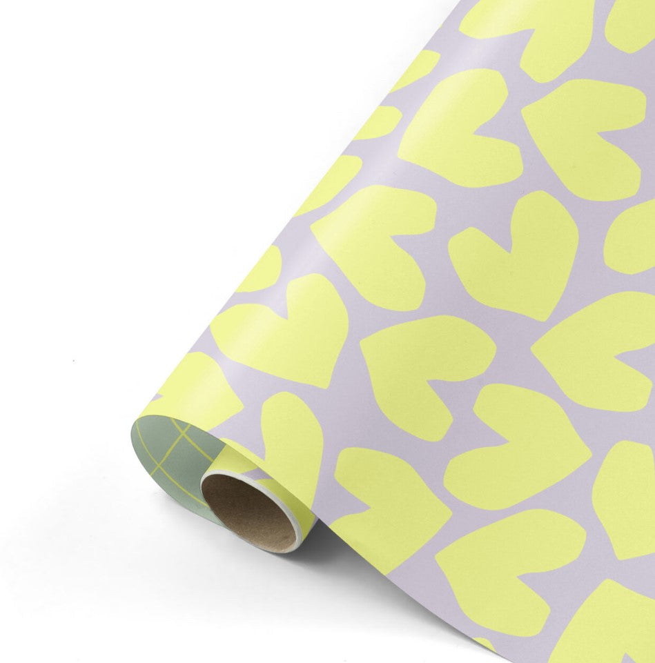 cadeaupapier xl solo hearts geel