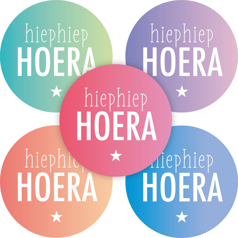 cadeausticker hiep hiep hoera assorti