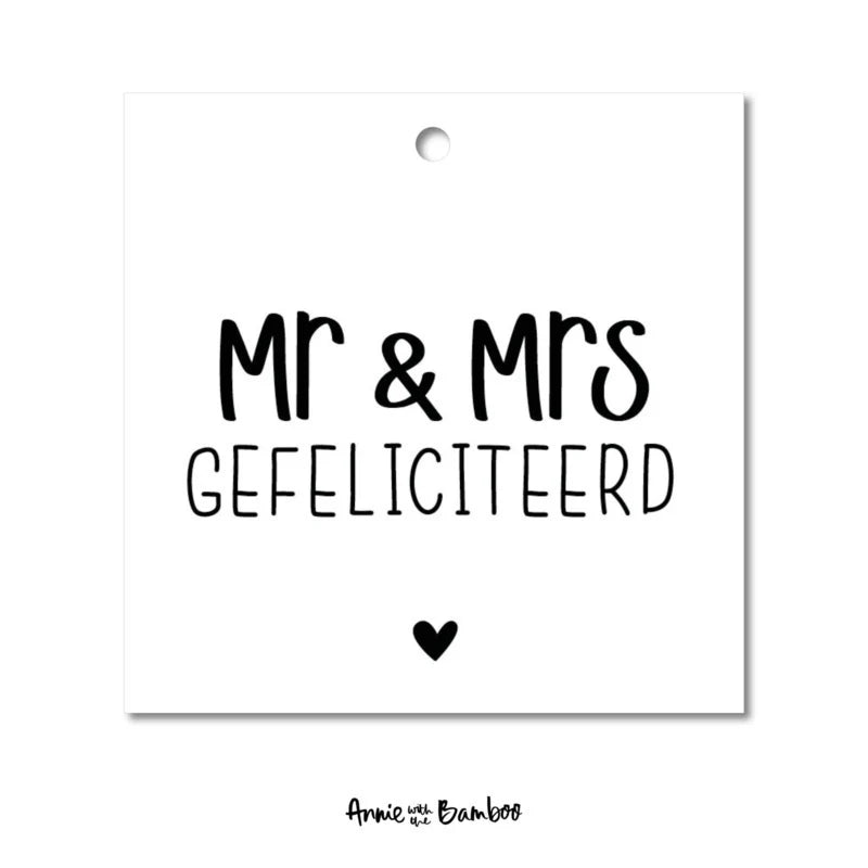 cadeaulabel mr & mrs gefeliciteerd