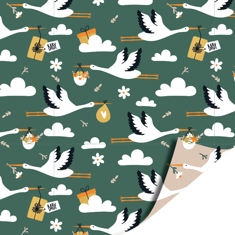 cadeaupapier mr stork groen beige