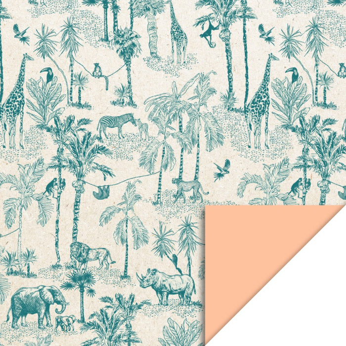 cadeaupapier vintage jungle green peach