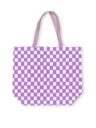 canvas tas ruitjes paars wit