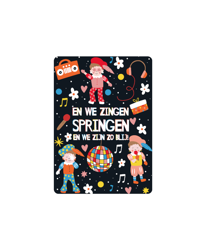 cadeaukaart en we zingen springen en we zijn zo blij